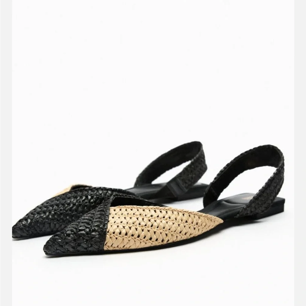 Zara Limited Edition Woven Raffia Slingback Flats - Picture 3 of 6